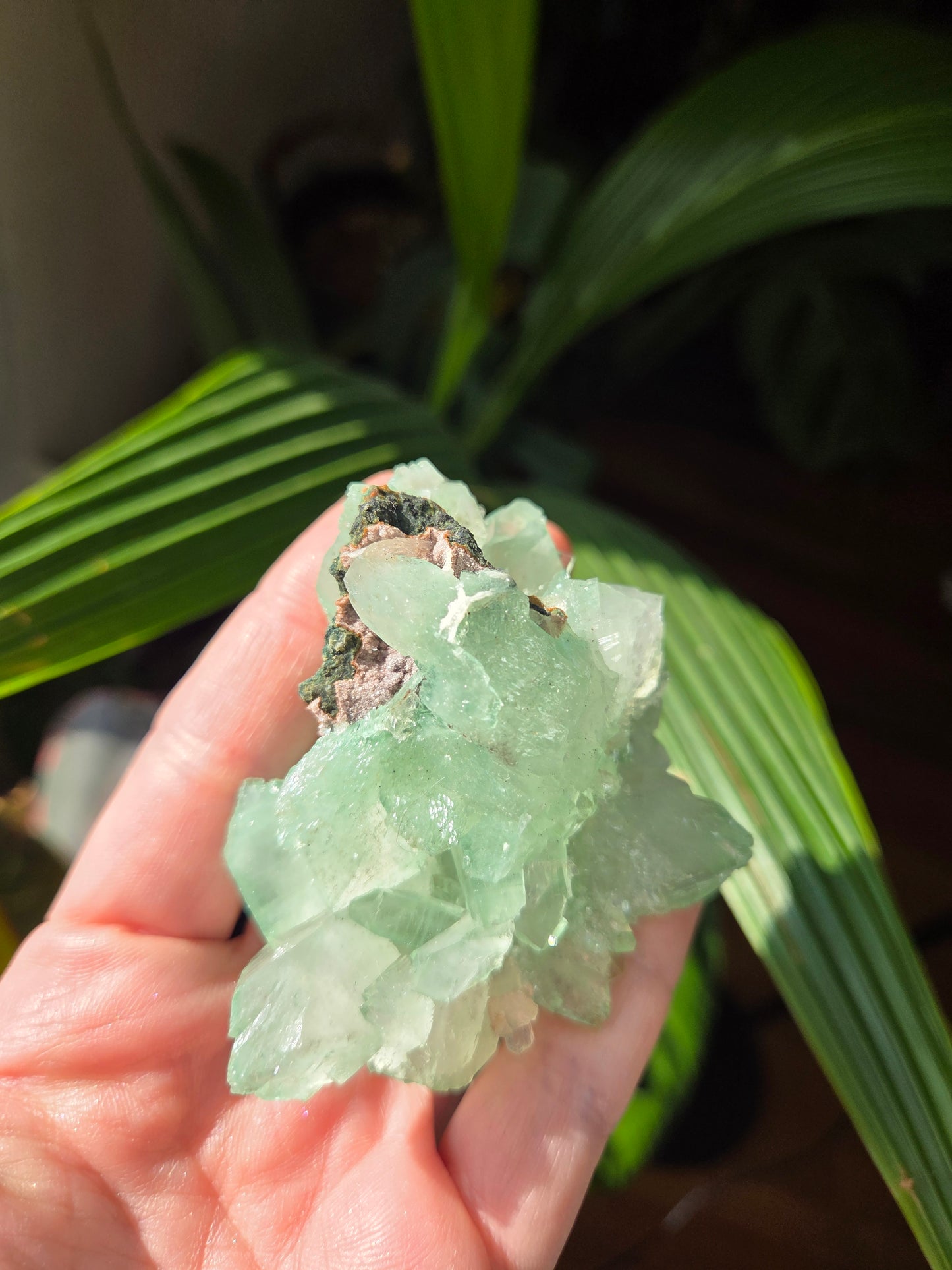 Green Apophyllite With Pink Druzy Chalcedony