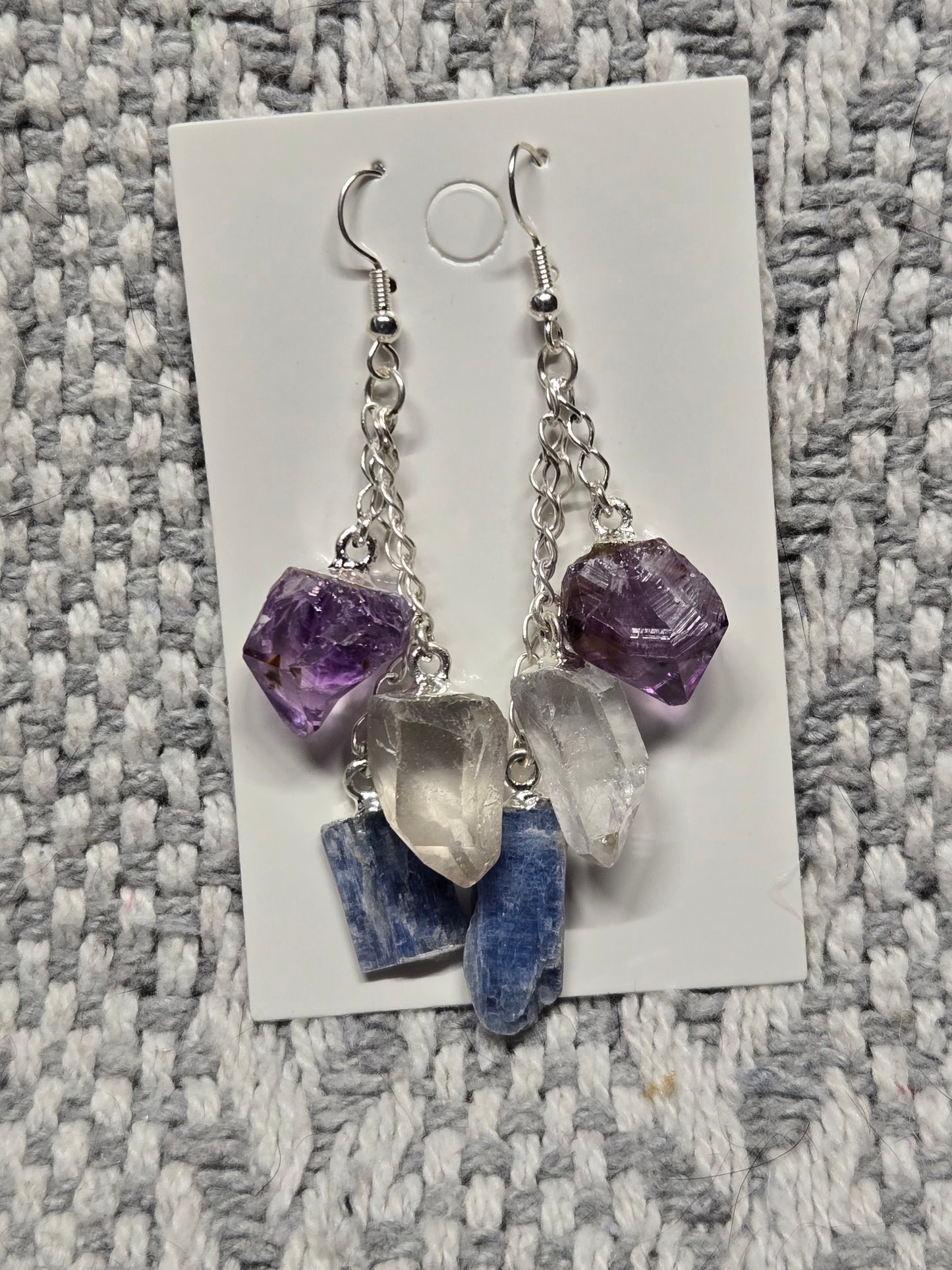 Dangle Earrings (Amethyst,  Clear Quartz & Kyanite)