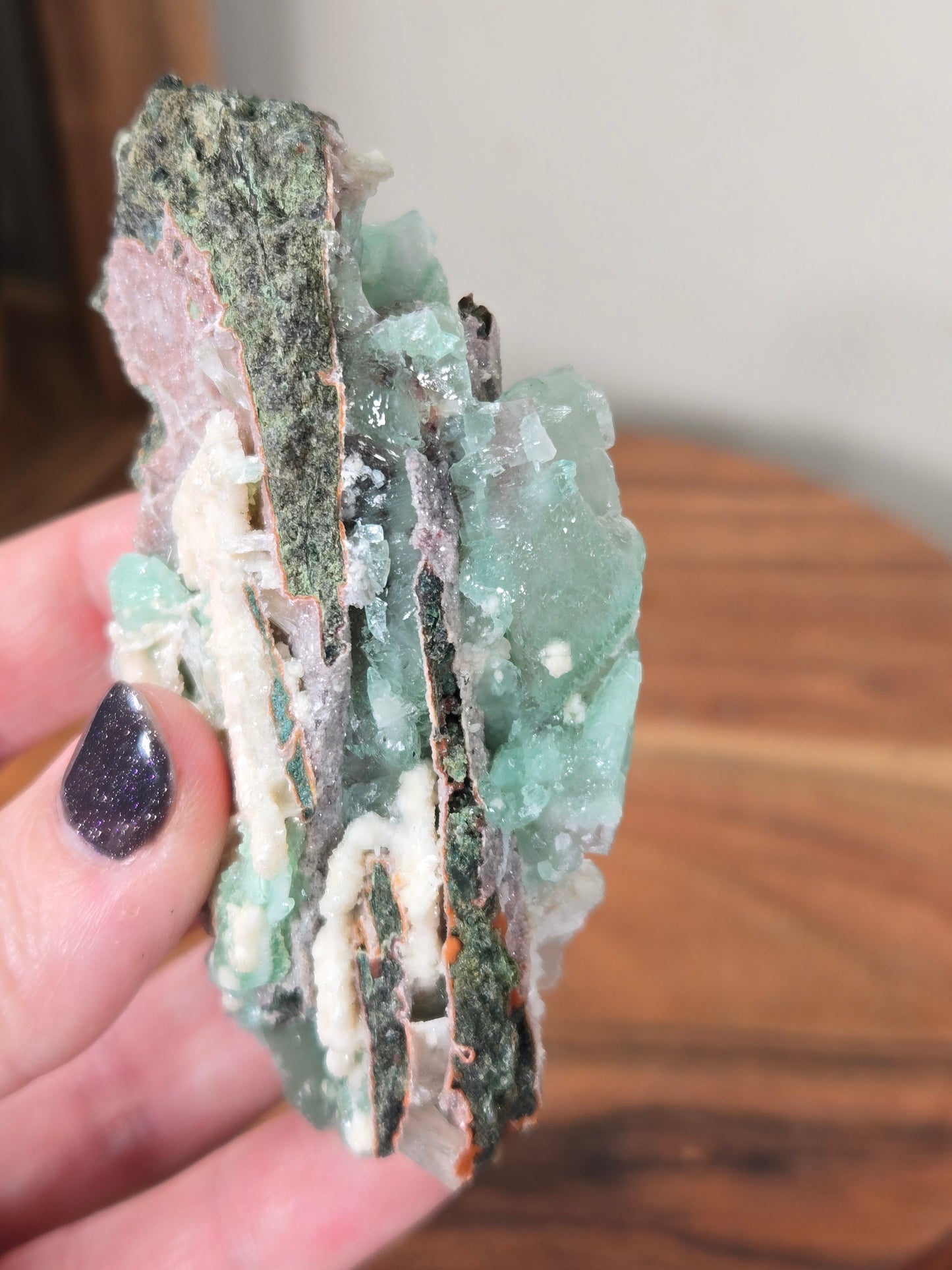 Green Apophyllite with Pink Druzy Chalcedony