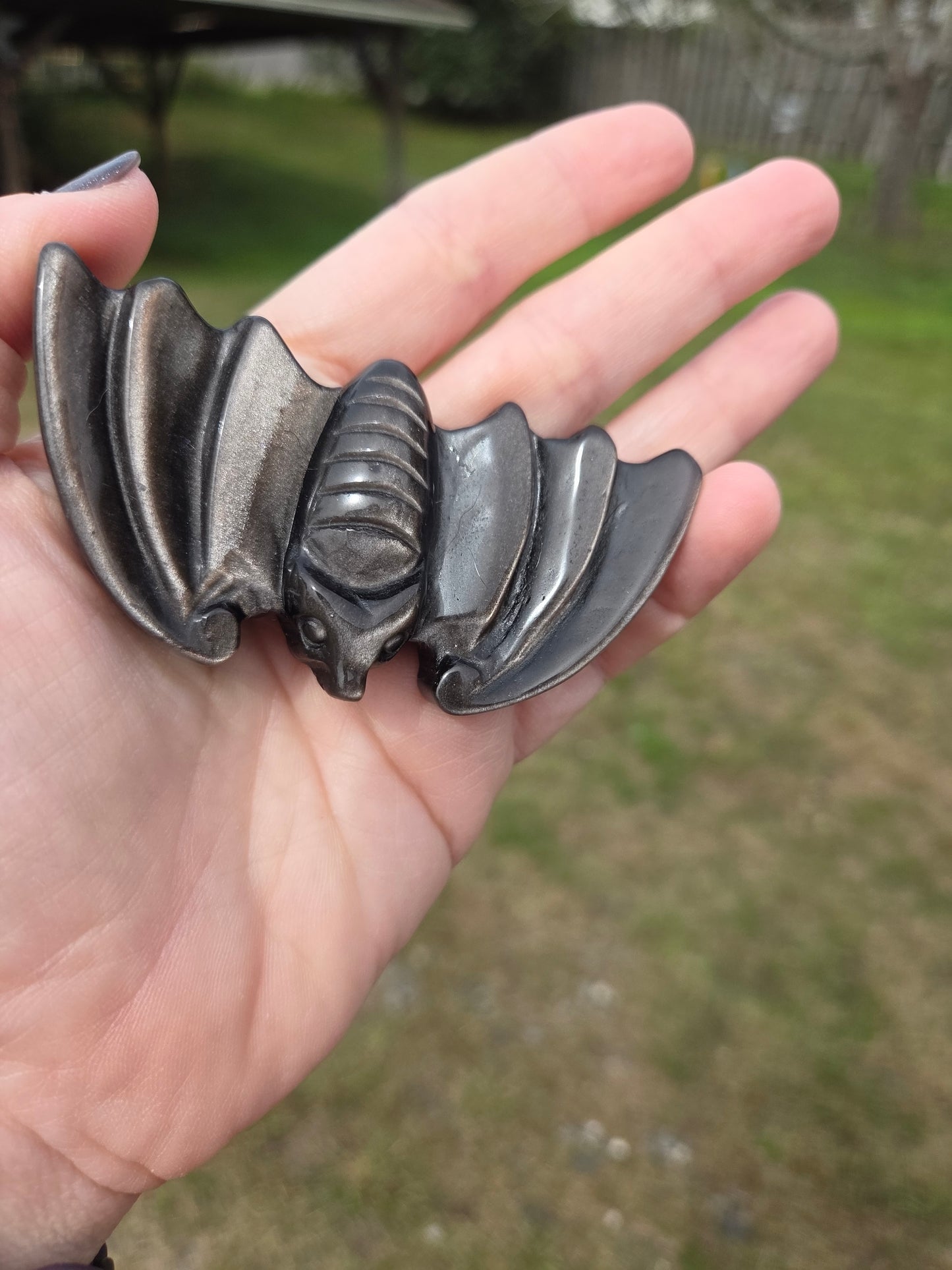 Silver Sheen Obsidian Bat