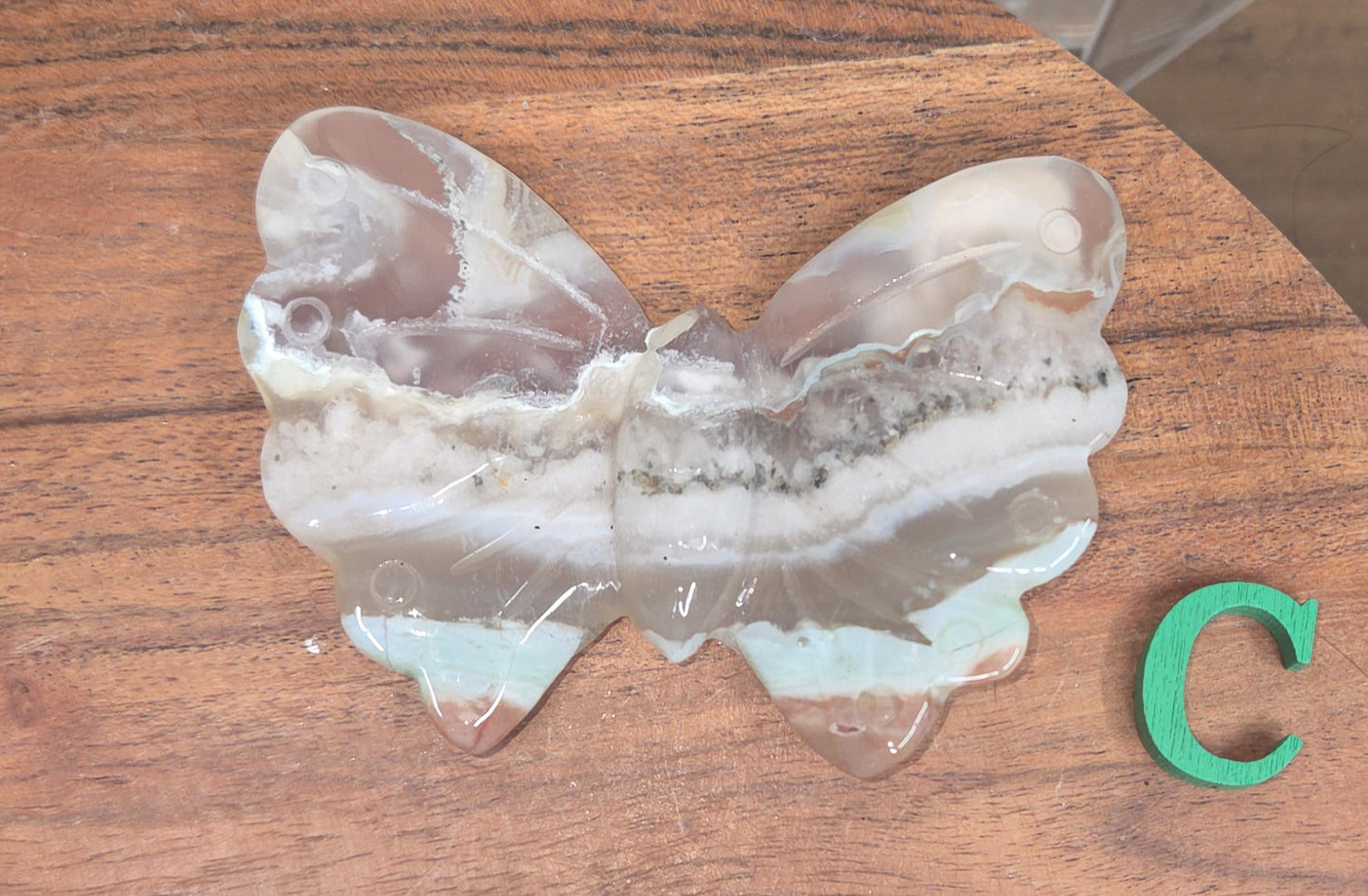 Green Flower Agate Butterfly