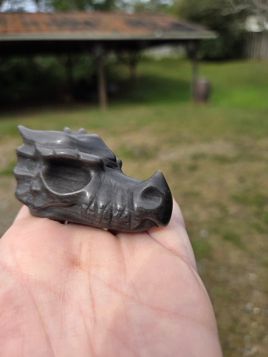 Silver Sheen Obsidian Dragon Head