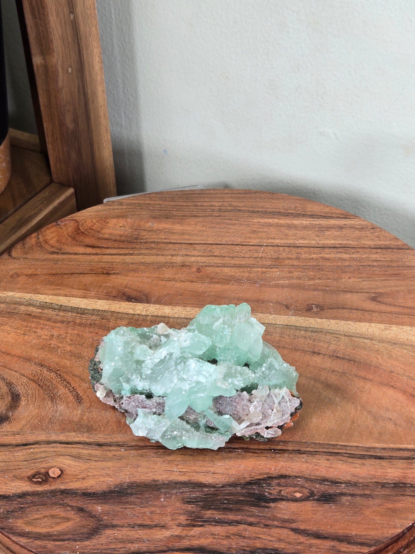 Green Apophyllite with Pink Druzy Chalcedony