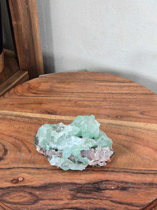 Green Apophyllite with Pink Druzy Chalcedony