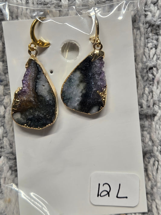 Amethyst Slice Hoop Earrings